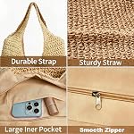 Straw Beach Tote Bag for Women Large Summer Woven Straw Bag Lightweight Foldable Shoulder Handbags for Travel,Vacation