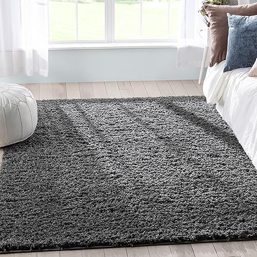 Miniatura 2 de Well Woven Elle Basics Emerson Shag Tapete texturizado para área, gris carbón, 6 x 9, 6'7" x 9'6"