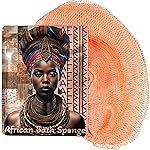 AFRIKI African Net Sponge - Exfoliating Body Scrubber, Black Owned & Rooted in Africa, All Skin Types | 45 in Long (Salmon)