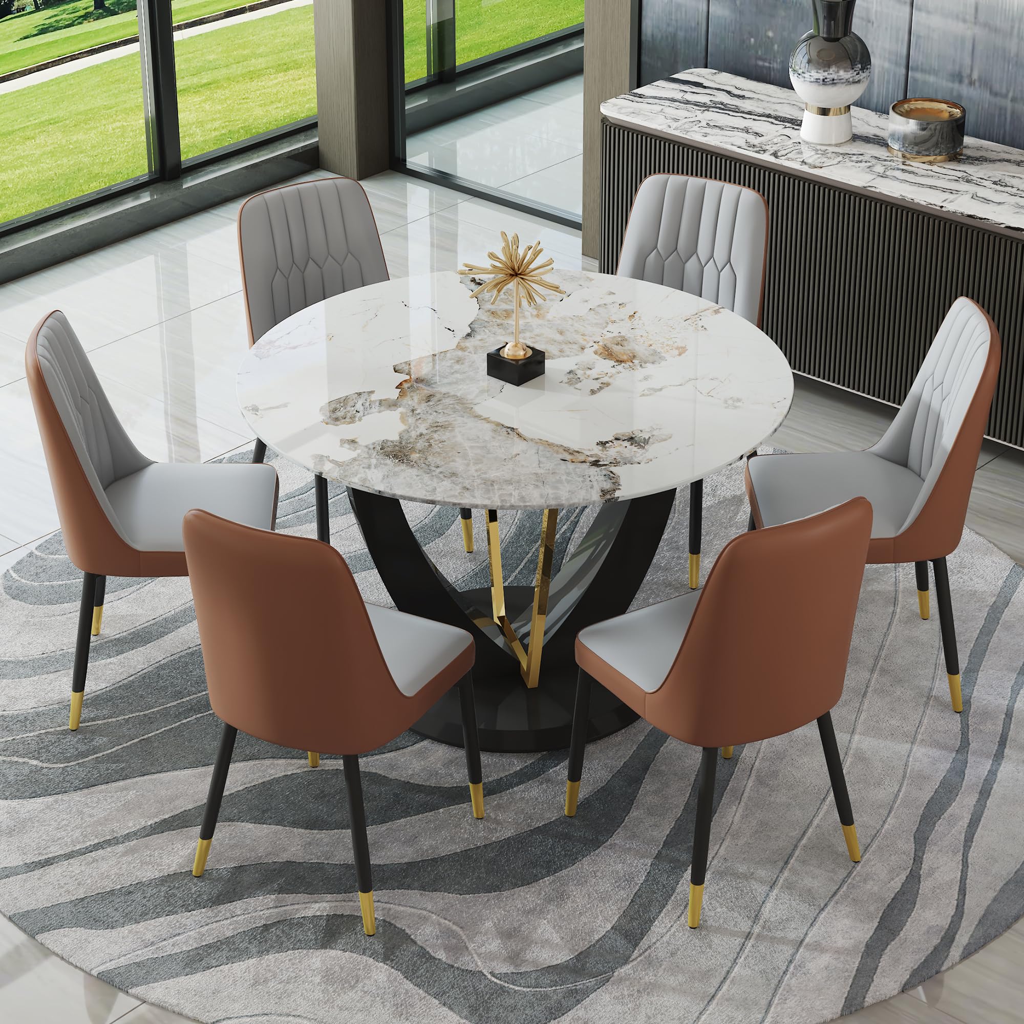 JUFU Round Dining Table Set for 6