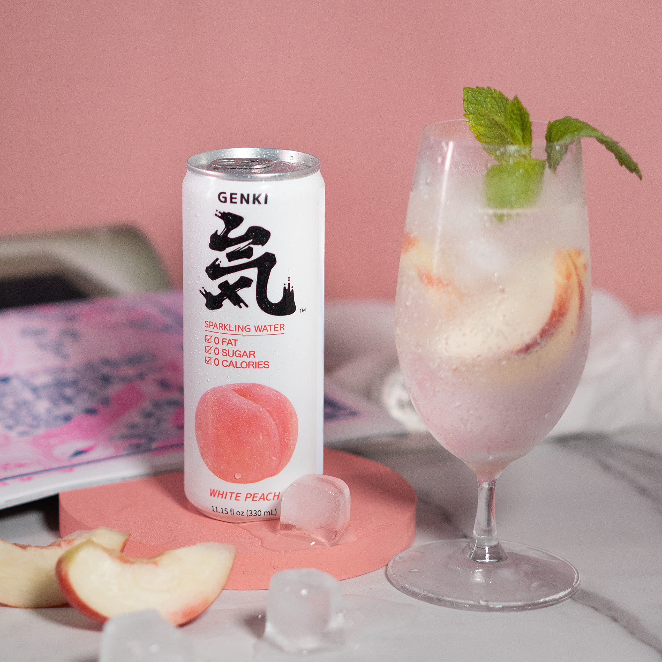 GENKI FOREST Flavored Sparkling Water White Peach, 11.15 fl oz Cans