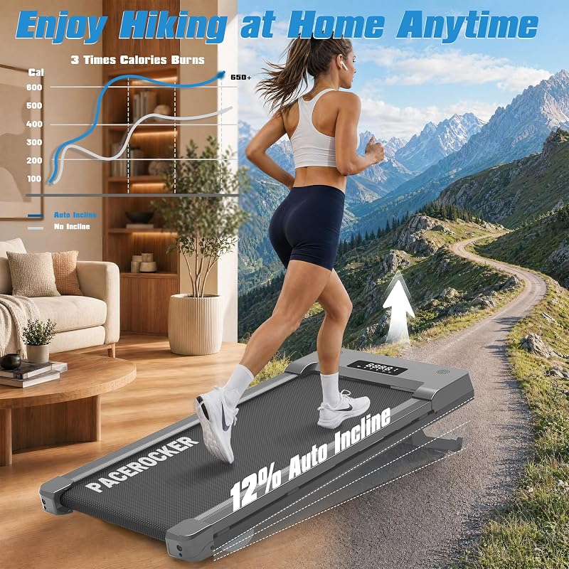 Walking Pad Treadmill 450 lb, Auto Incline Under Desk, Carbon Black image 2