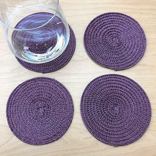 Miniatura 2 de Juego de 4 posavasos de plástico de polipropileno tejido trenzado redondo (morado)