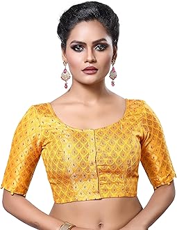 Madhu FashionWomen's Brocade Elbow Length Sleeves Saree Blouse