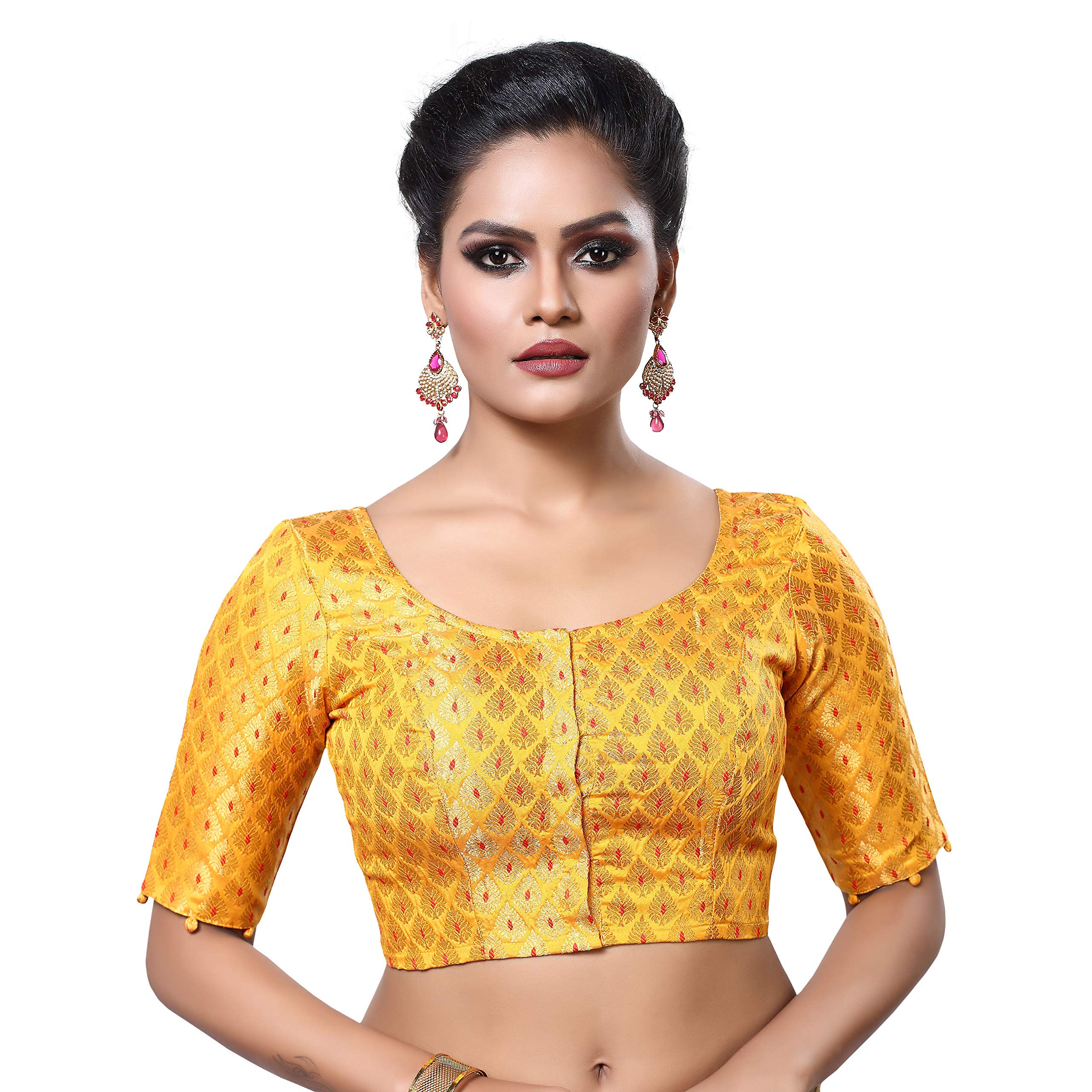 Madhu FashionWomen's Brocade Elbow Length Sleeves Saree Blouse