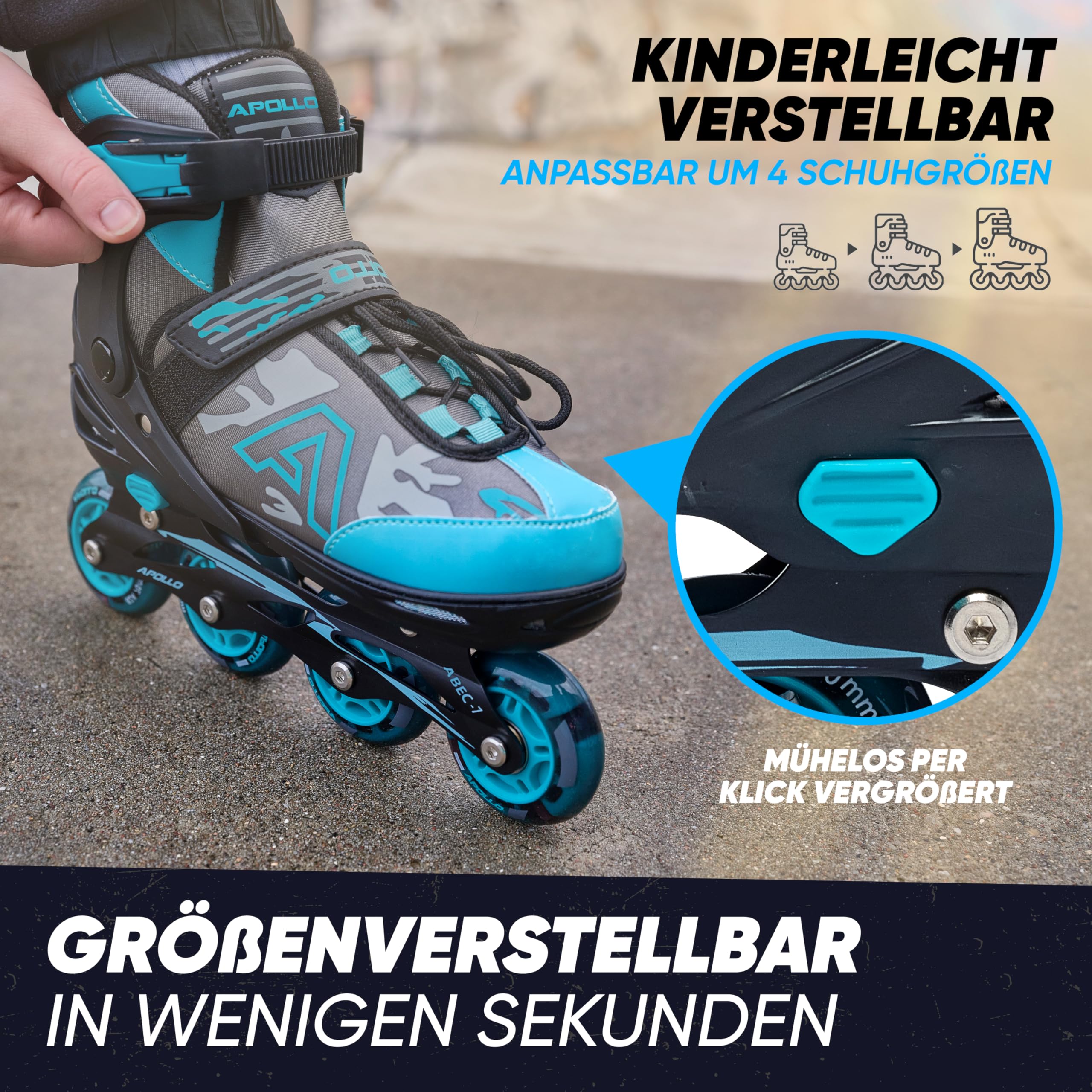 Apollo Champion, größenverstellbare Inliner für Jungs und Mädchen ab Größe 31, für Damen und Herren bis Größe 42, hochwertige Inline Skates für Kinder und Erwachsene mit LED Rollen
