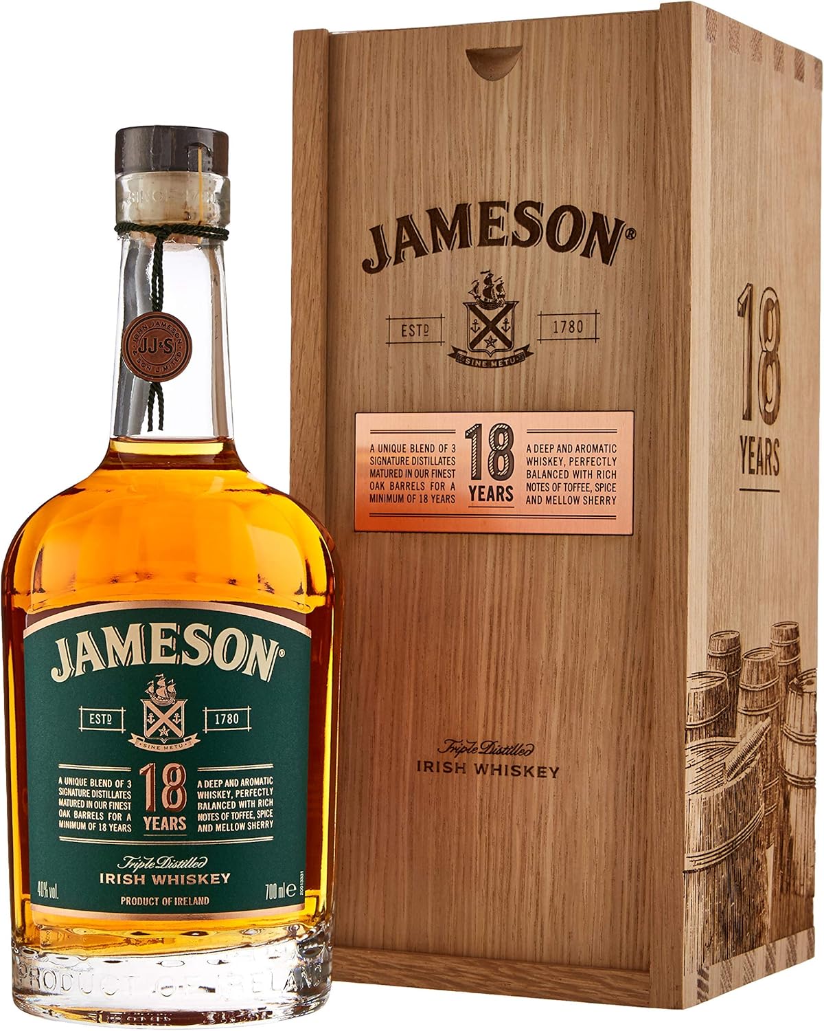 Jameson 18 Year Old Blended Whiskey, 70 cl with Wooden Box Edition