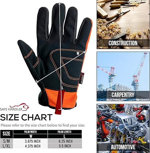 Miniatura 3 de SAFE HANDLER Guantes de alta visibilidad  Alta visibilidad, comodidad transpirable, muñecas ajustadas, palma y nudillos reforzados, LXL, 1 par (2