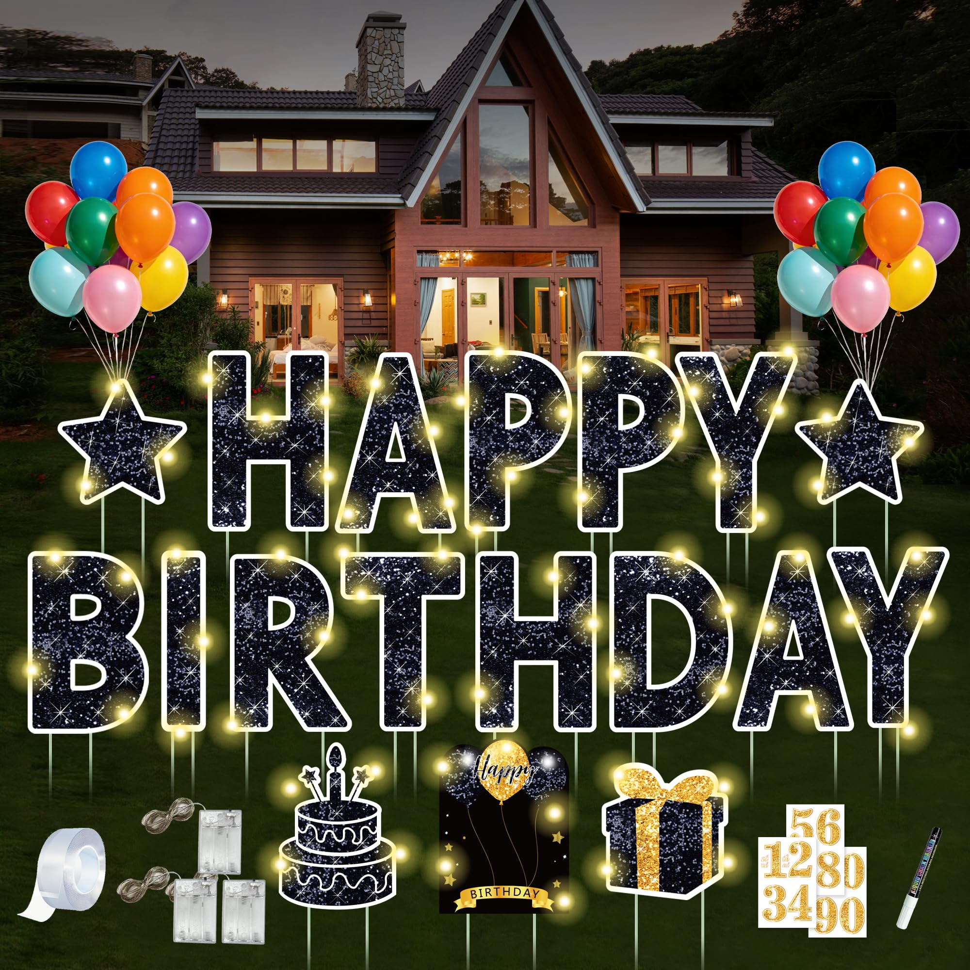 Photo 1 of ComboJoy 18-Pc Happy Birthday Yard Sign Set with LED Lights