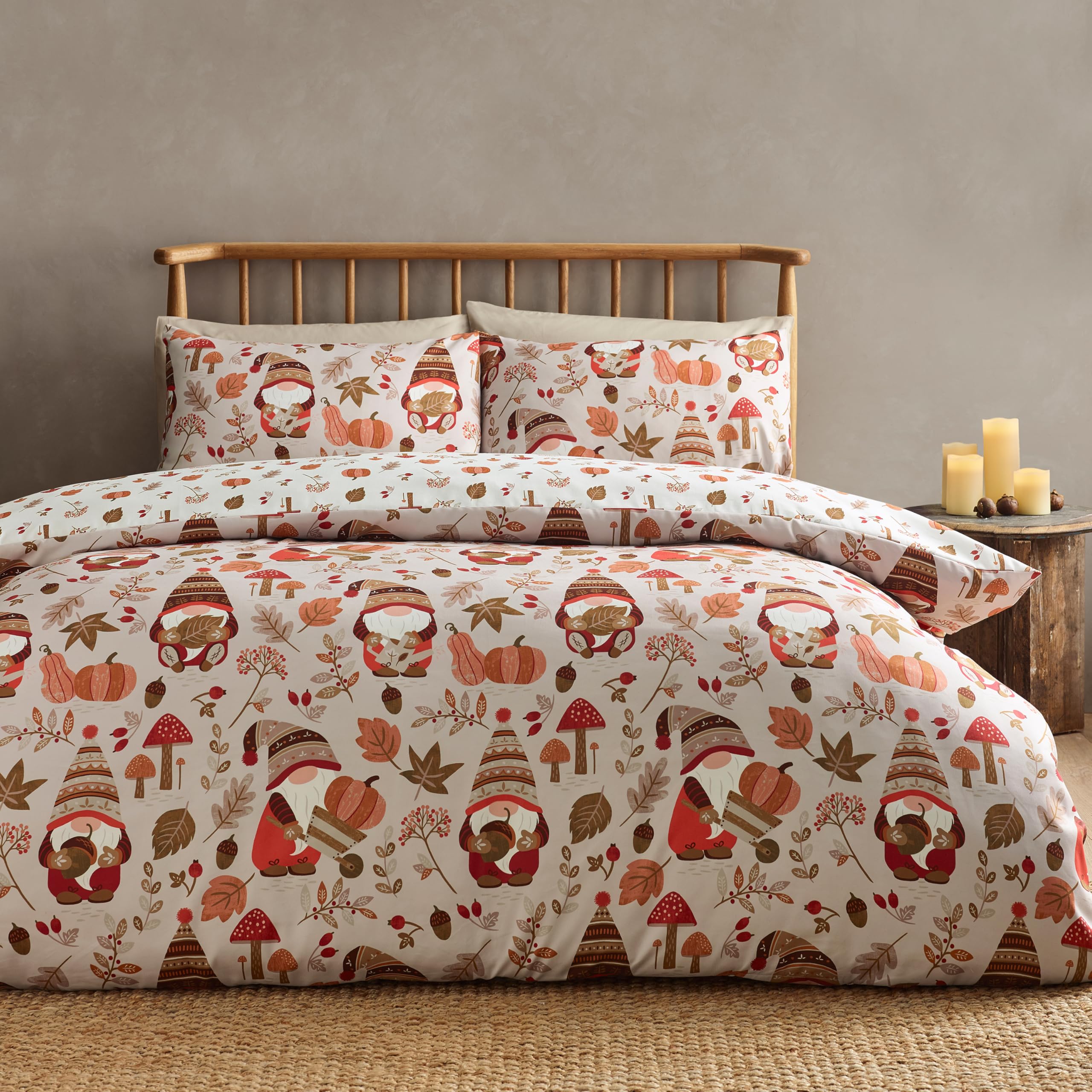 Catherine Lansfield Woodland Gonks So Soft Reversible Double Duvet Cover Set with Pillowcases Natural