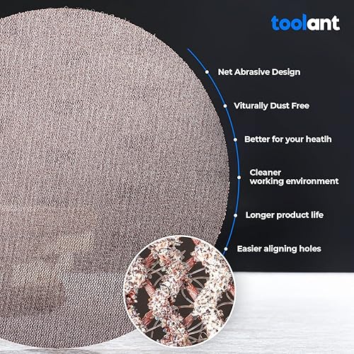 Miniatura 3 de toolant Lijadora de malla abrasiva de 9 pulgadas, papel de lija para paneles de yeso, disco de lijado de gancho y bucle sin polvo (grano 120 - 10