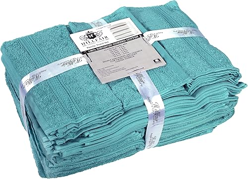 Vista 186 de HILLFAIR Juego de 12 toallas de algodón de 21.16 oz/m², 2 toallas de baño, 4 toallas de mano, 6 toallas de baño, toallas absorbentes de algodón Azul