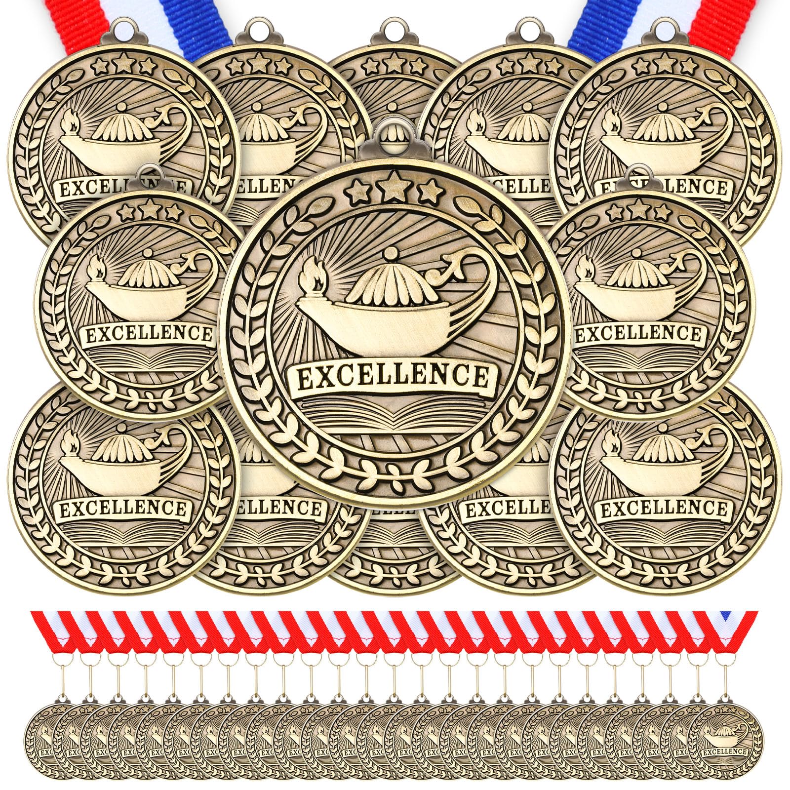 Quelay 60 Pcs Gold Award Medals with Neck Ribbons 2 Inch Winner Medals Awards Bulk Metal Trophy Award Prize Gift for Adult Competitions Education