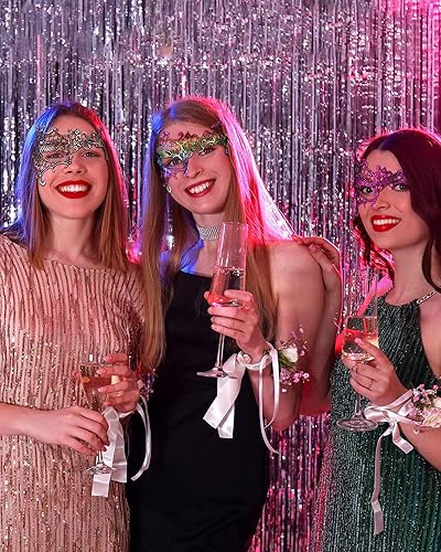 Vista 10 de JOVITEC 10 máscaras multicolor para mujer, máscaras venecianas de encaje, para Halloween, carnaval, mari, hierba, fiesta de disfraces