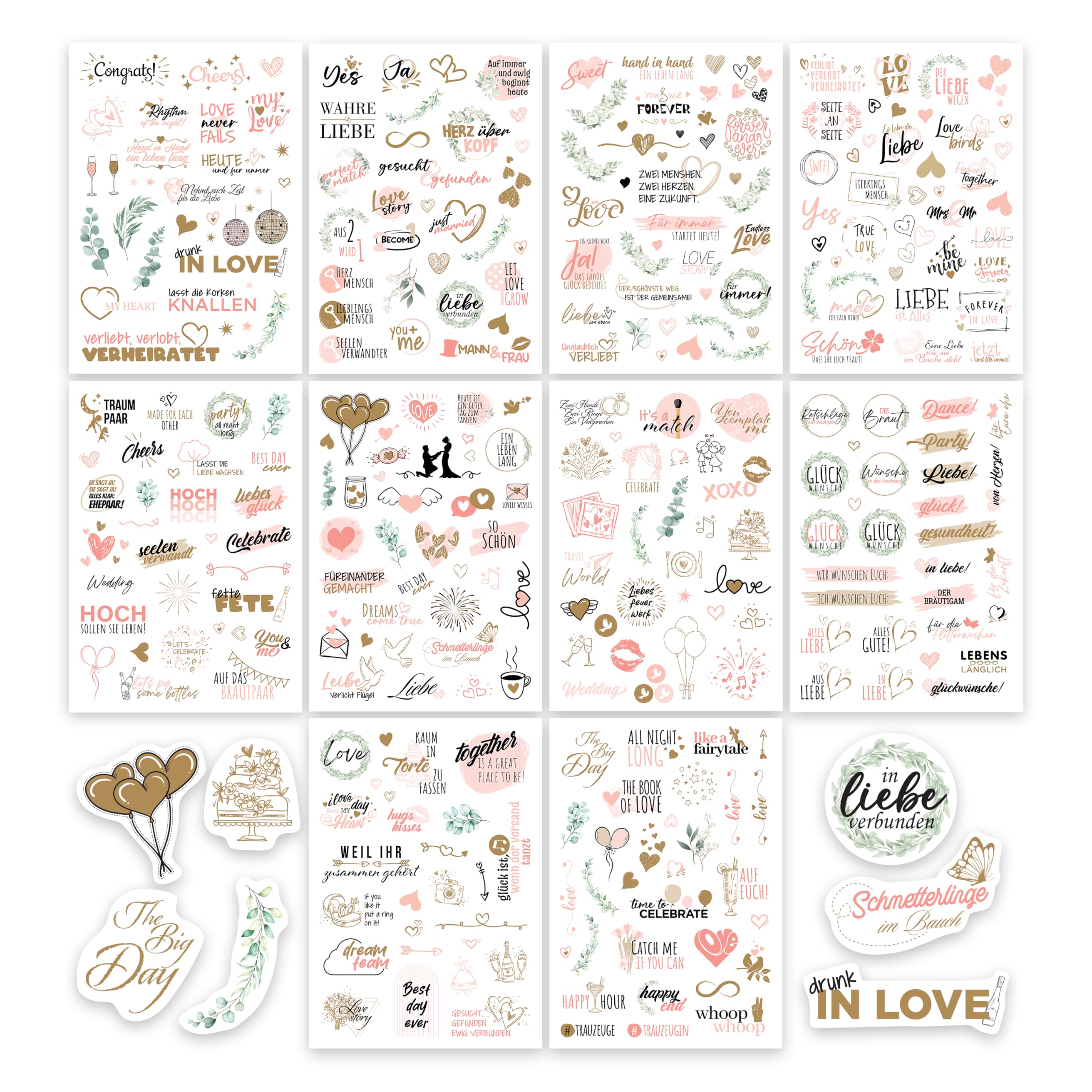colortouch Pegatinas de boda para libro de visitas (325 diseños), pegatinas de boda para álbum de fotos, 10 hojas de pegatinas de boda para álbumes de recortes, pegatinas vintage de amor, Bullet