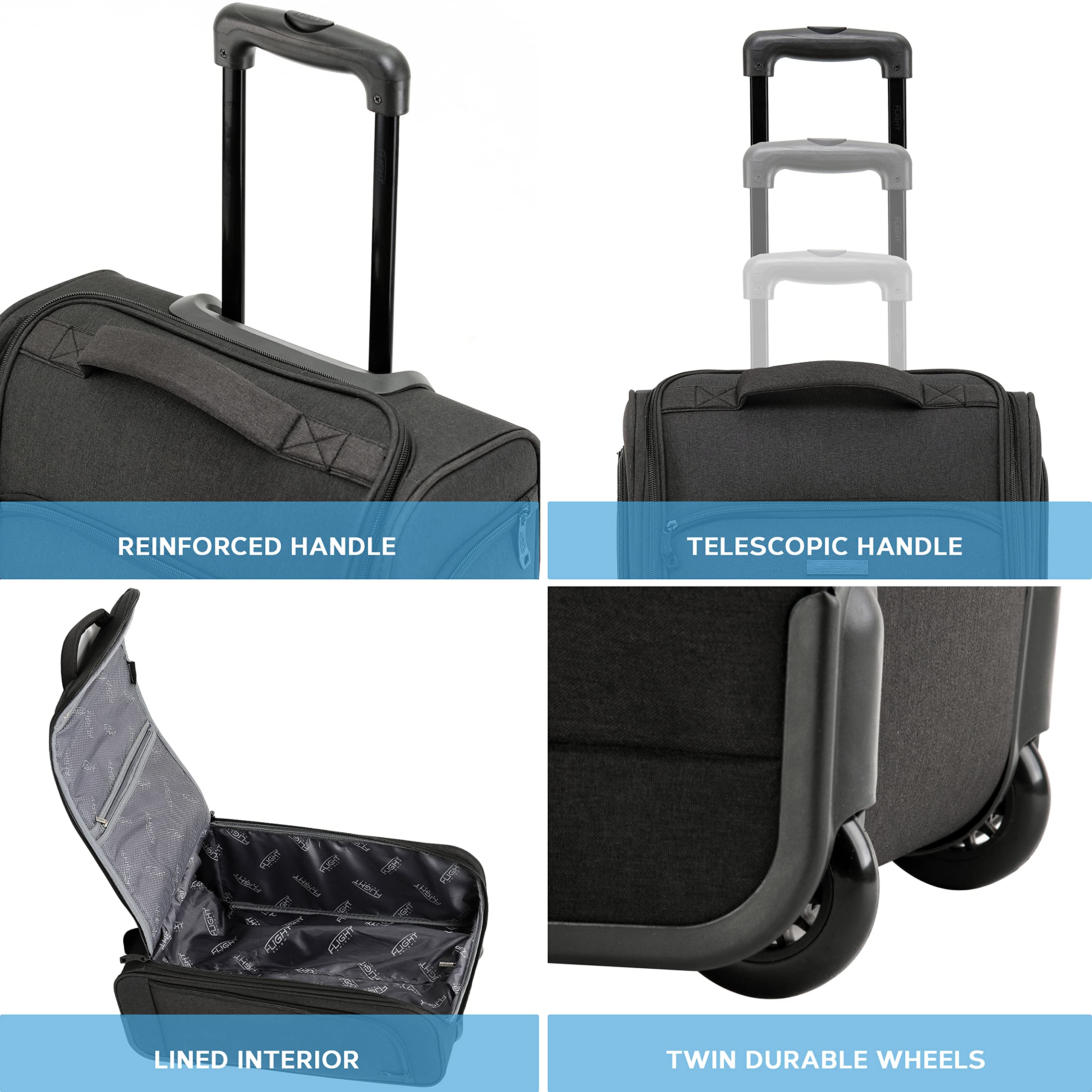 Flight Knight 55x40x20cm Ryanair Maximum Size Carry On Priority Hand Luggage Case Approved & Tested - 2 Wheels - Ultra Lightweight Durable Soft Case Textile Cabin Suitcase