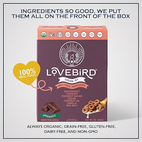 Miniatura 44 de Lovebird Paquete de 3 cereales sin azúcar sin gluten, cereales orgánicos sin cereales, sin lácteos, sin azúcar, sin refinado, bocadillos saludables