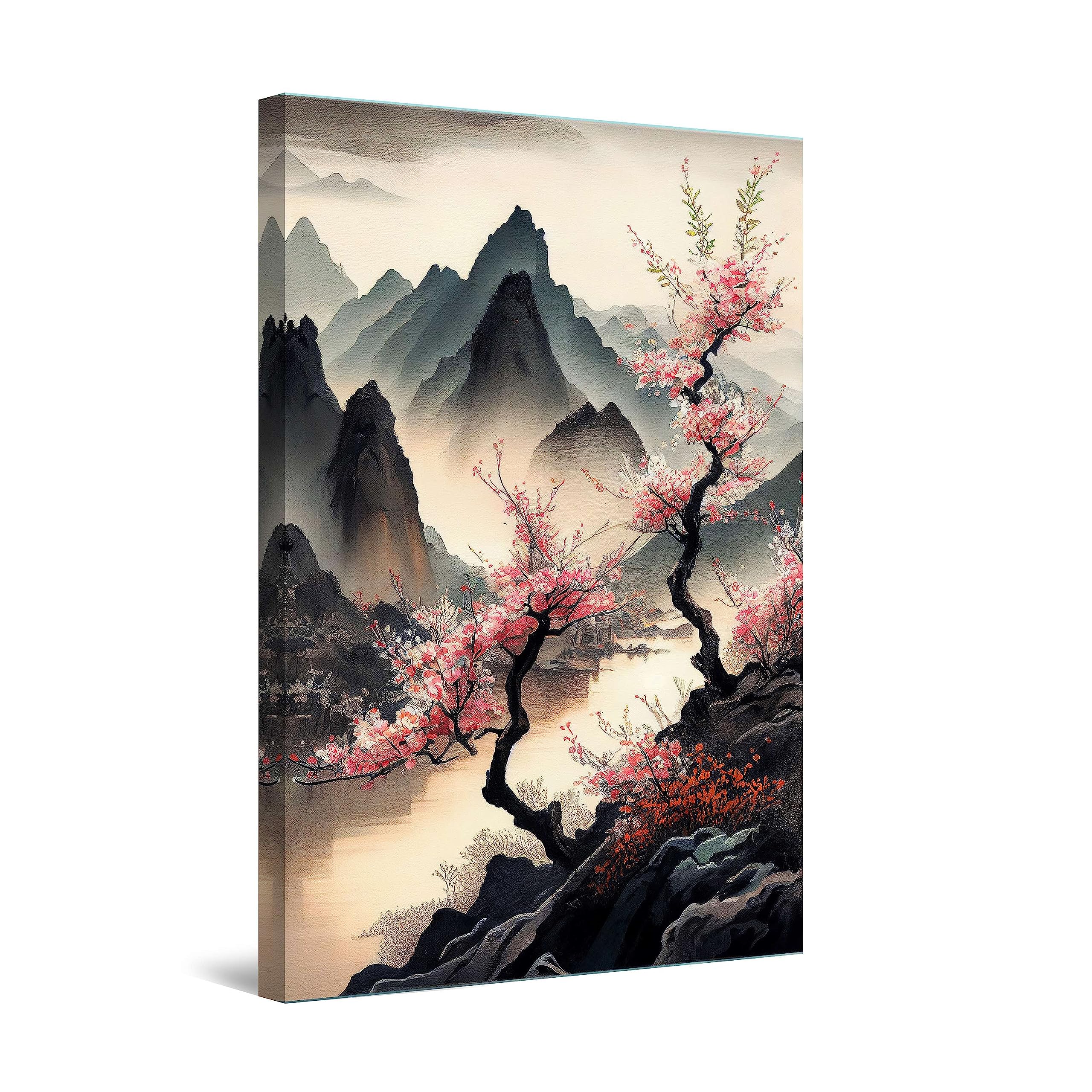 Startonight Impression Sur Toile Arbres Montagne Rose Japon, Tableau Paysage - Decoration Murale Salon Moderne - Image sur Toile - Grande 80 x 120 cm Idée Cadeau Élégante et Originale