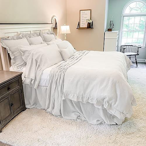 Miniatura 3 de Piper Classics Provincial Linen - Colcha de lino blanco con volantes, 56 pulgadas de ancho x 78 pulgadas de largo, falda con volantes en 3 lados con