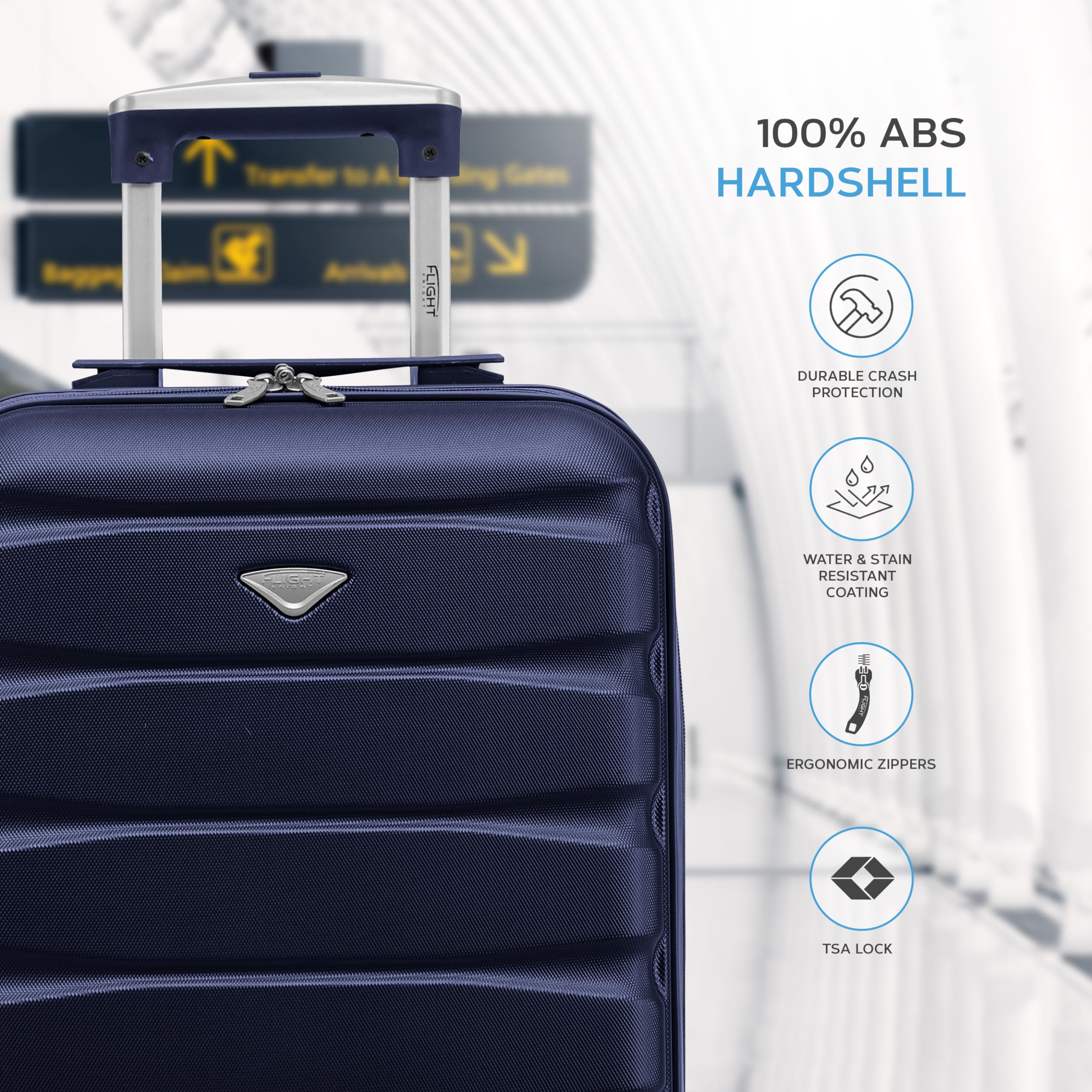 Flight Knight Lightweight 4 Wheel ABS Hard Case Suitcases Cabin Carry On Hand Luggage Approved for Over 100 Airlines Including British Airways, easyJet, Jet2 & Wizz 55x35x20cm - TSA Lock