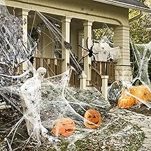 AMLOOPH Cobwebs Halloween Decorations Spider Web, 40 Fake Plastic Spiders + 120g Spider Web Halloween Decorations Outdoor Indoor, Stretchable Halloween Cobwebs Decorations For Party Cover Up To 550sft