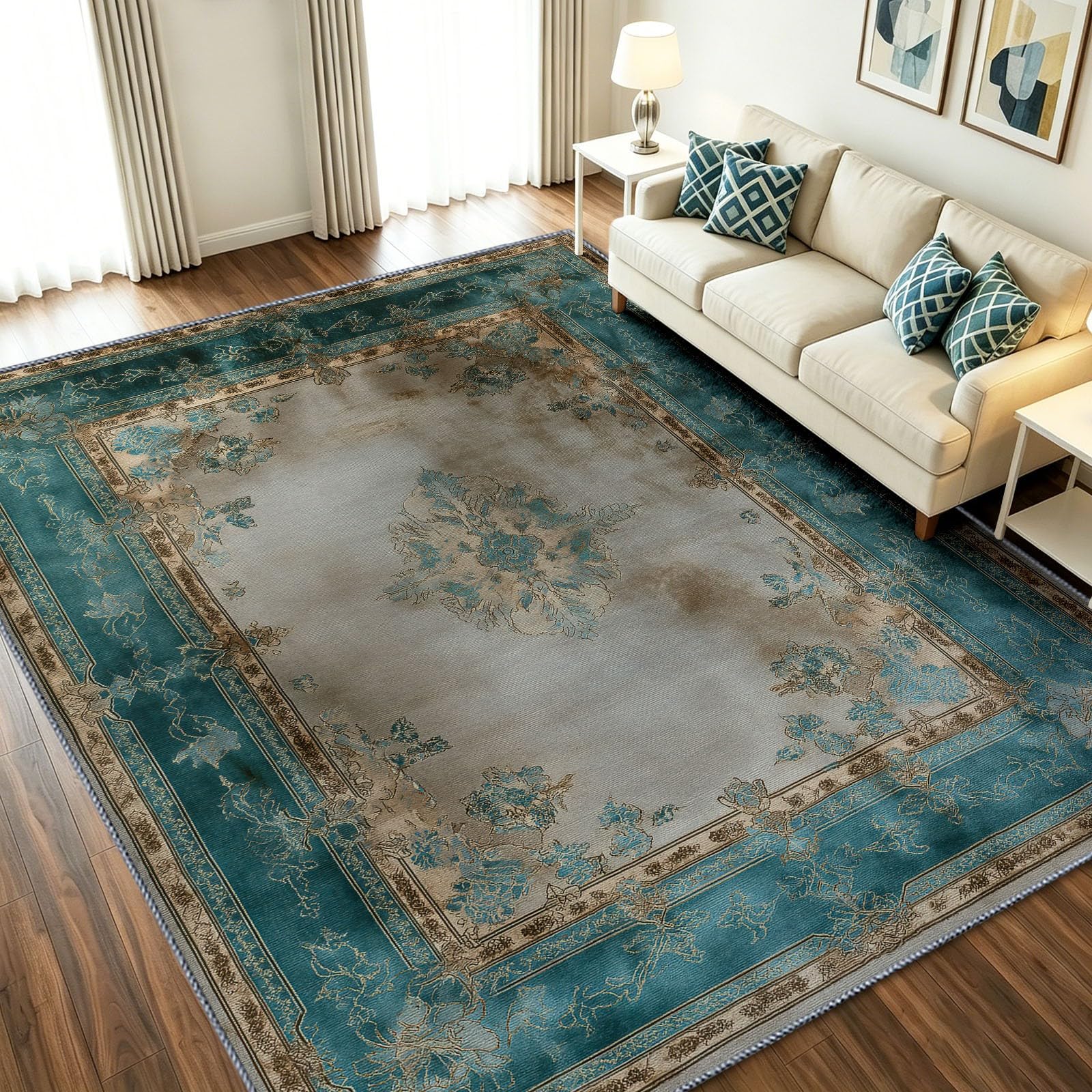 Tapis de chambre lavable doux et antidérapant bleu 160 x 230 cm