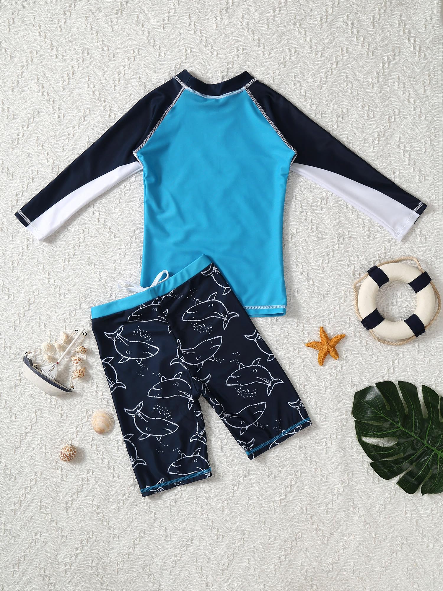 Doomiva Maillots de Bain pour Garçons T-Shirt de Bain Manches Longues Anti-UV Rashguard et Short de Bain Ensemble de Sport Séchage Rapide UPF 50+ Swimsuit 2-10 Ans