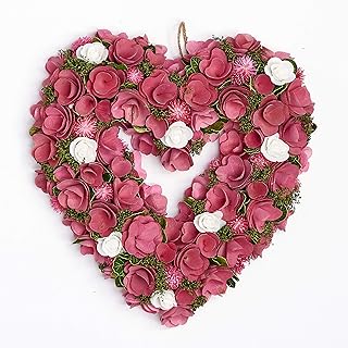 Worth Imports 15"" Valentines Wood CURL Heart Dried Floral and ARIFICIAL Flowers Wreath, Pink (3344)