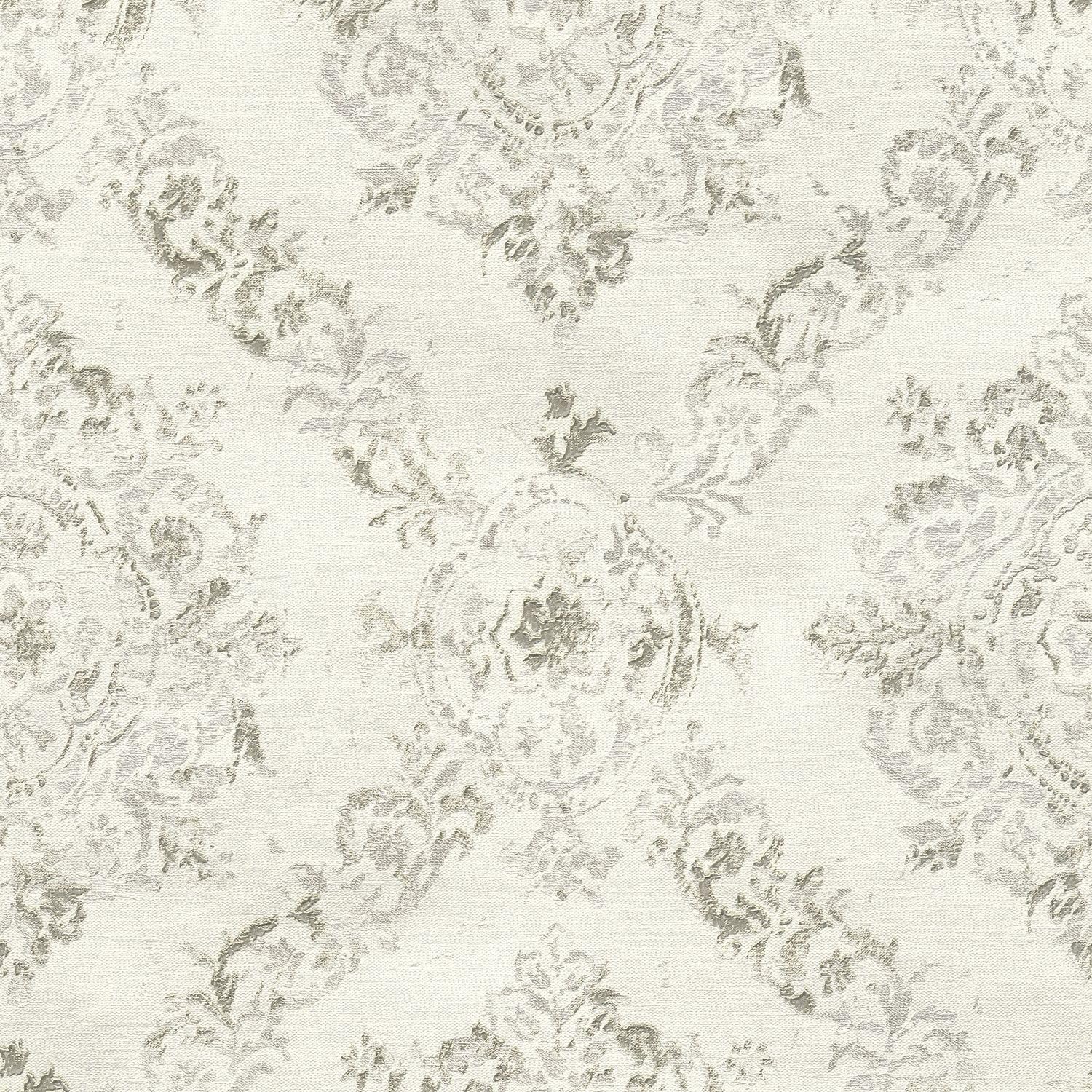Papier peint baroque crème beige-nacré revêtement mural intissé TNT