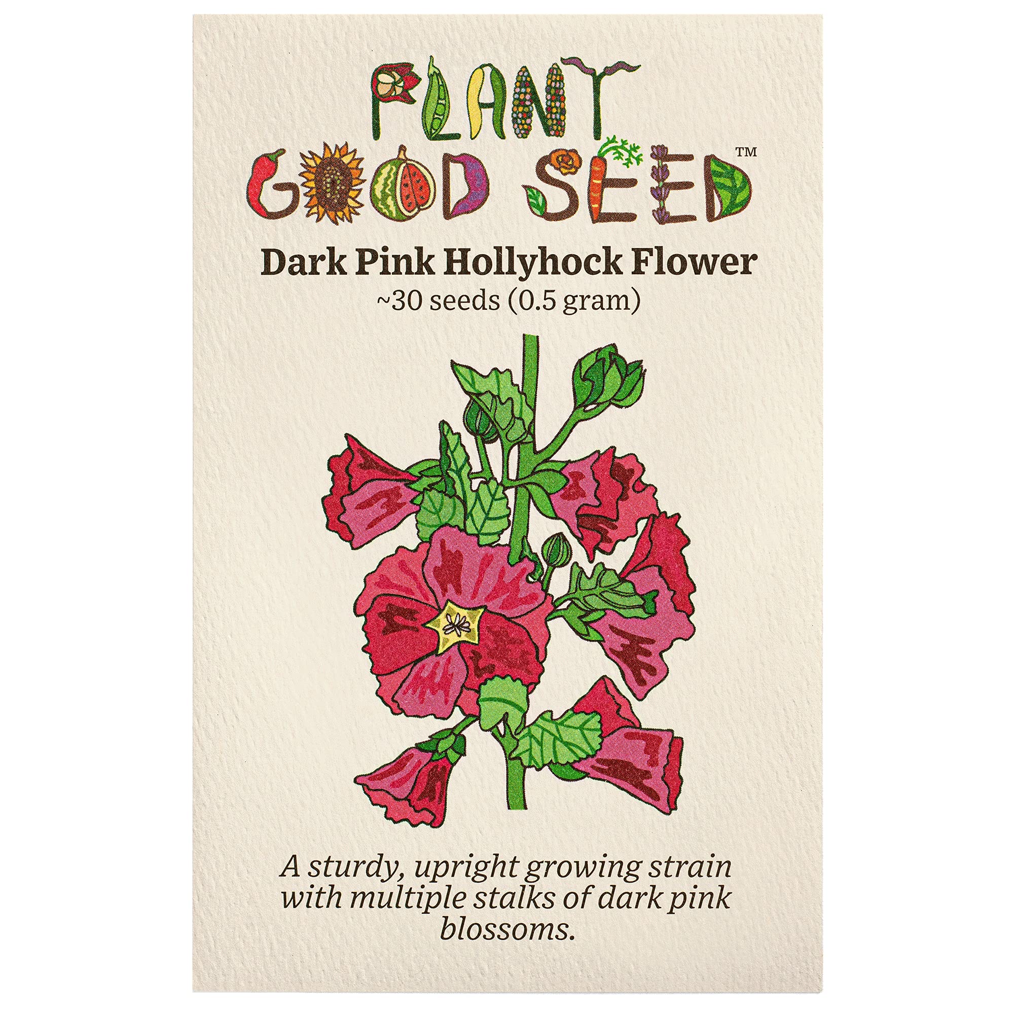 Plant Good Seed Dark Pink Hollyhock Seeds - Pack of 30, Heirloom Seeds for Planting Flowers - Gardening Supplies, Wildflower, Flower, Herb Garden, Flower Seeds to Plant - from USA