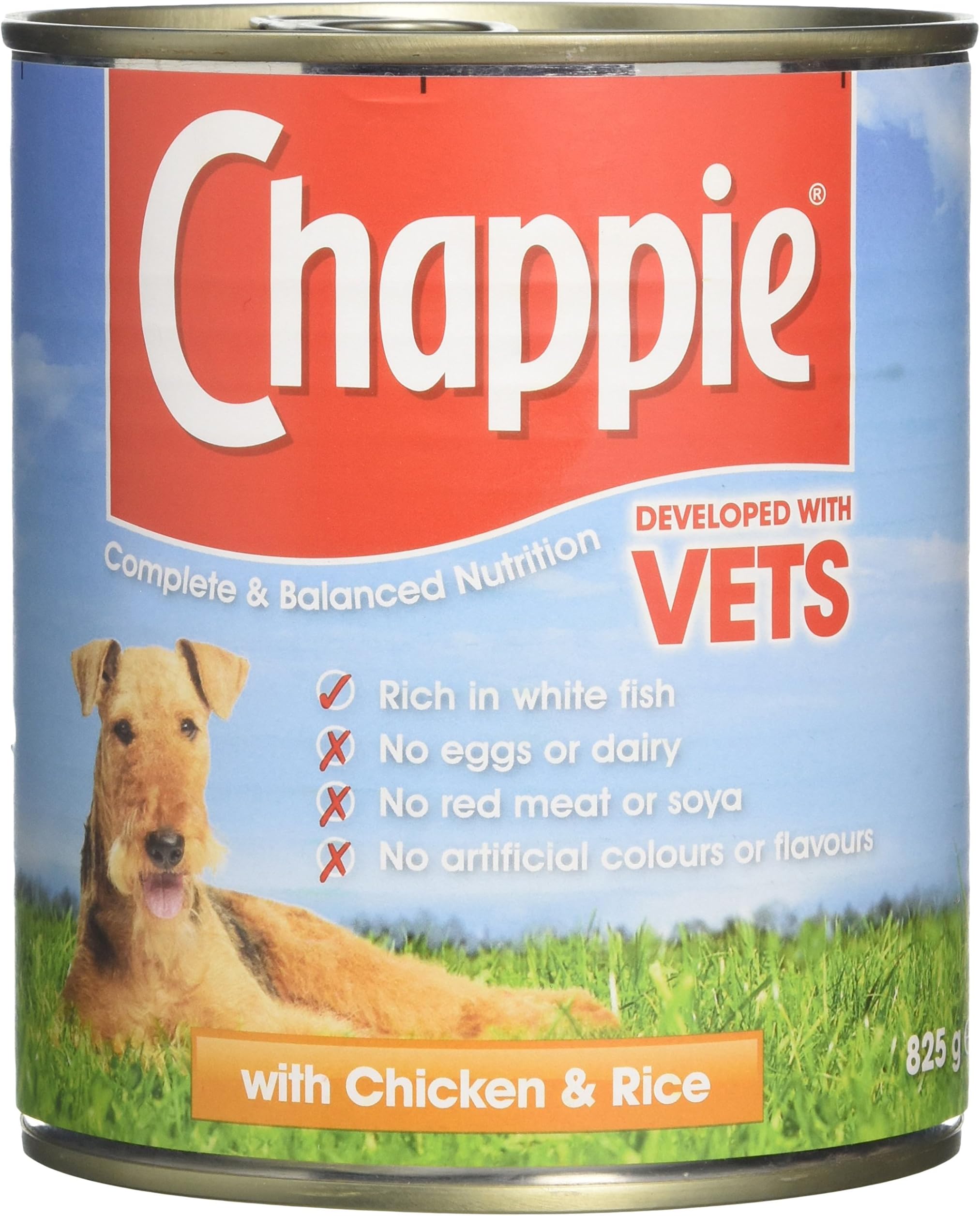 Chappie Canned Wet Dog Food for Adult Dogs with Chicken and Rice, 12 Tins (12 x 825 g)