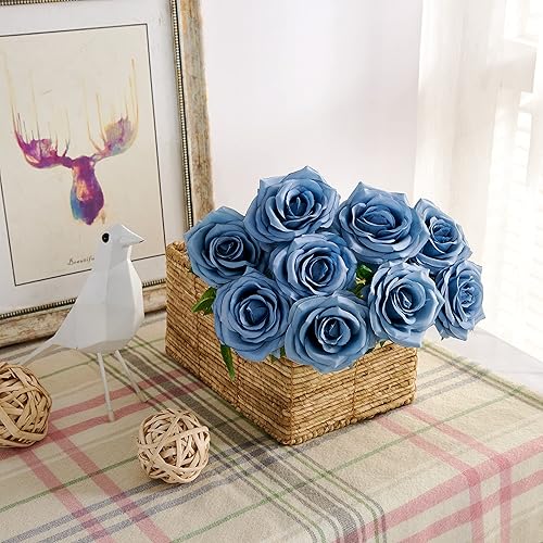 Miniatura 3 de 10 rosas artificiales abiertas, tallos de rosas artificiales para arreglos de boda, ramo de novia, centro de mesa, flores de seda sintética falsas