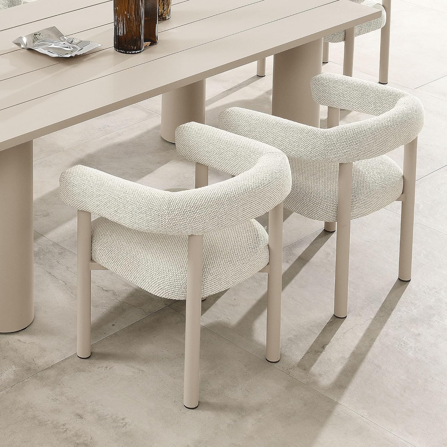 Modway Nautica Aluminum Outdoor Patio Dining Armchairs Set of 2 in Ivory Taupe – Modern 2-Piece Dining Chair Set – Curved Back Dining Chairs - Metal Outdoor Seating for Porch, Deck, Balcony