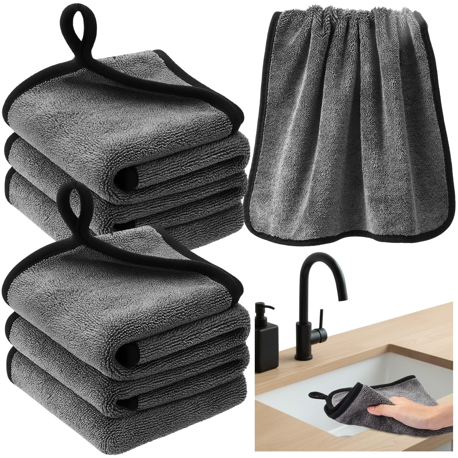 Peryiter 6 Pack Bath Wipes Shower Cleaning Cloths 16x16 Inch Car Drying Towels Absorbent Microfiber Shower Towel Drying Cleaning Cloths for Window Car Glass Shiny Surface