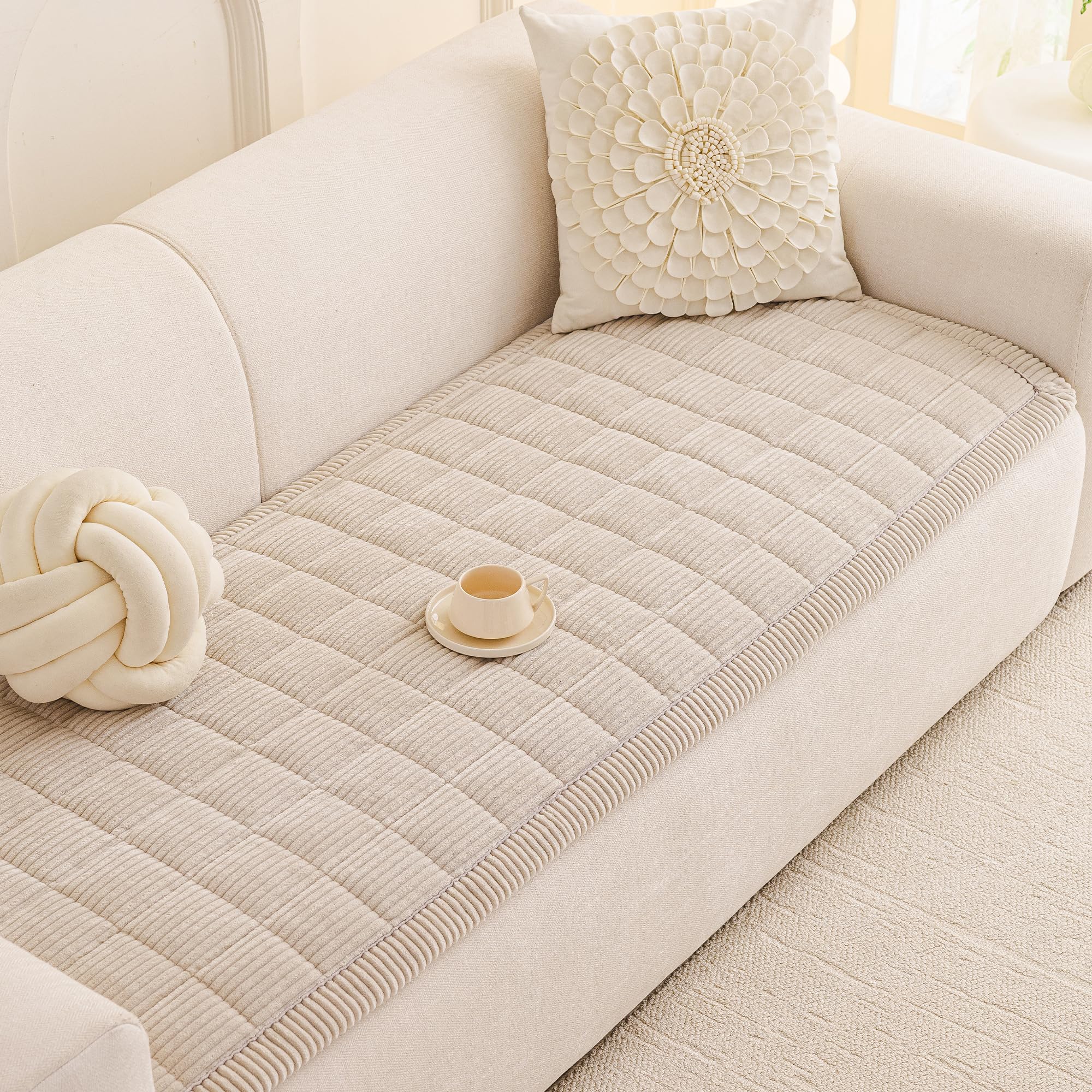 Photo 1 of MEETSKY Couch Covers - Oatmeal, Polyester Fabric, Pet Friendly