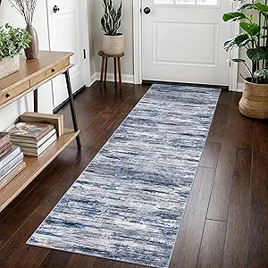 2x7 Navy Blue Gray Neutral Multi Modern Abstract Runner Rug for Hallways, Super Soft Hallway Decor Kitchen Rugs with Non-Slip, Non-Shedding Washable Rug for Hallways Entryway Bedroom Indoor
