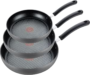 T-fal Ultimate Hard Anodized Nonstick Fry Pan Set 3 Piece: 8, 10.25, & 12 Inch, Oven Broiler Safe 400F, Kitchen Cookware Set, Pots and Pans Set Non Stick, Frying Pans, Skillets, Dishwasher Safe, Black
