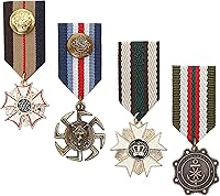 Marsrut 4PCS Vintage Military Medal Brooch Pins - Retro Crown Geometric Badges for Army Uniform Costumes, Halloween Cosplay Men