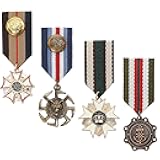 4PCS Military Medal Brooch Pins, Retro Vintage Crown Metal Fake Metal Geometric Brooch for Men Badge, Soldier Patriot US Officer Army Uniform Costume Ribbons Epaulets Coat Jacket