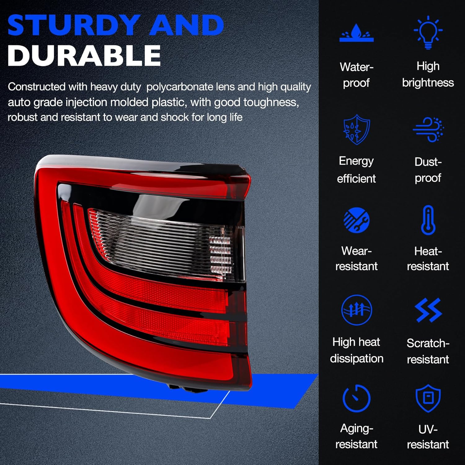 LED Tail light Left Compatible with 2014-2023 Dodge Durango Driver Outer Side, Replace 68155949AD 68272127AA 68155949AC Rear Driving Running Lamps Brake Turn Signal Lamp