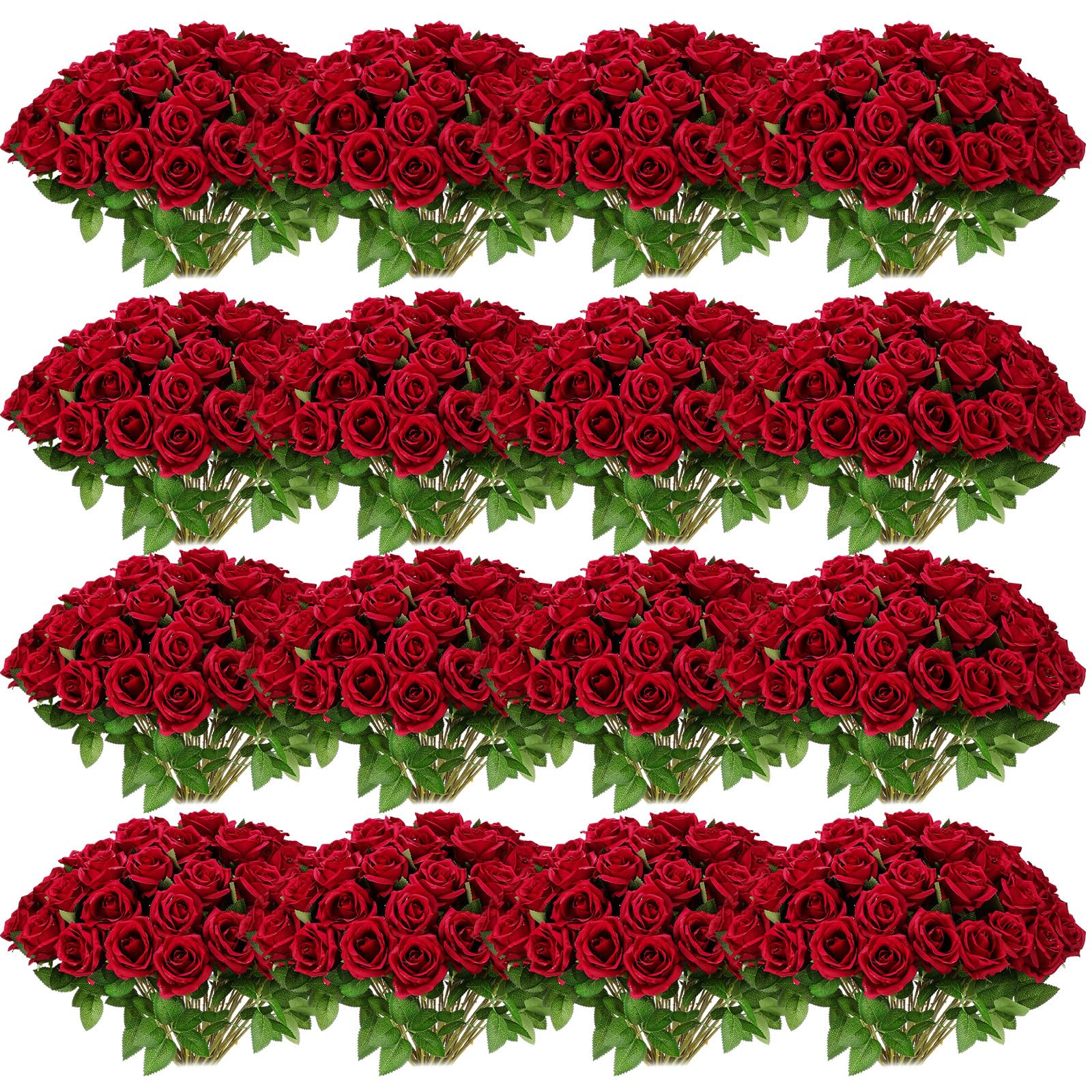Tigeen 150 rose artificiali sfuse, rose in seta finta, realistiche, a stelo lungo, bouquet di fiori per matrimoni, centrotavola, composizioni floreali, decorazione per la casa e la cucina (rosso