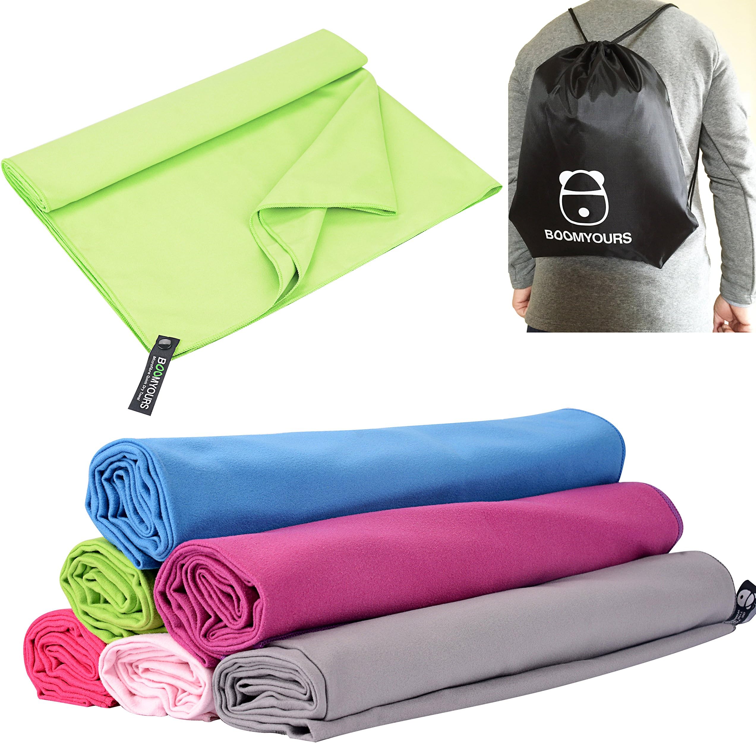 BOOMYOURS Microfibre Quick Dry Towel for Travel,Sports,Gym,Yoga,Swimming,Beach (Large/Lightweight/Highly Absorbent/Compact/Soft Microfibre)Includes FREE Sports Drawstring Bag