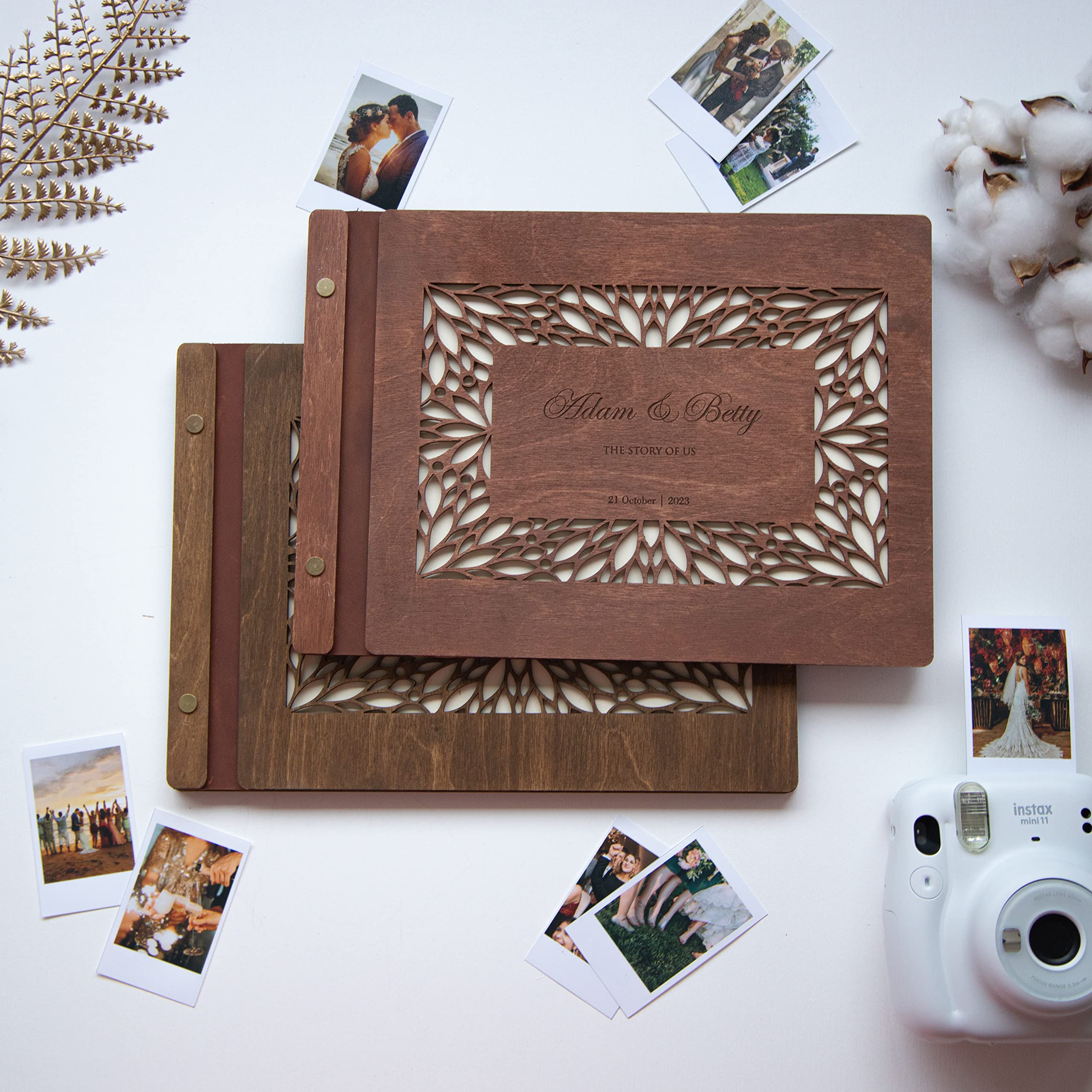 Wedding Photo Album, Unique Polaroid Guest Book for 20 sheets, Anniversary Gift for Couple Boho, Instax Photo Frame, Custom Engraved Wooden Family Gift, Wooden Photoalbum, Our Adventure Book