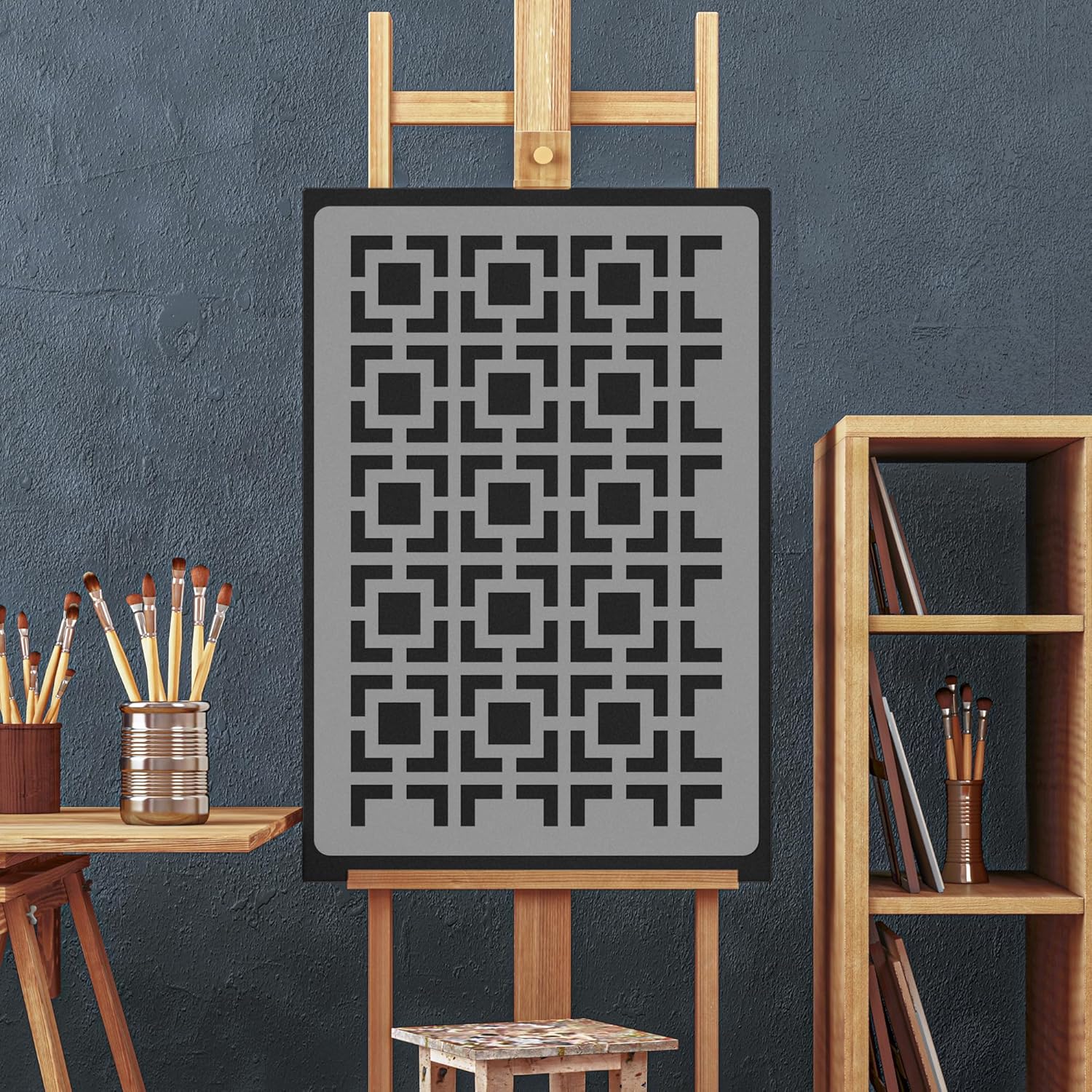 NAKLEO Reusable Plastic Wall Stencil - 59x95cm / 23” x 37” - Square Within Geometric - Large Seamless Allover Repetitive Wallpaper Pattern Painting DIY Craft Template