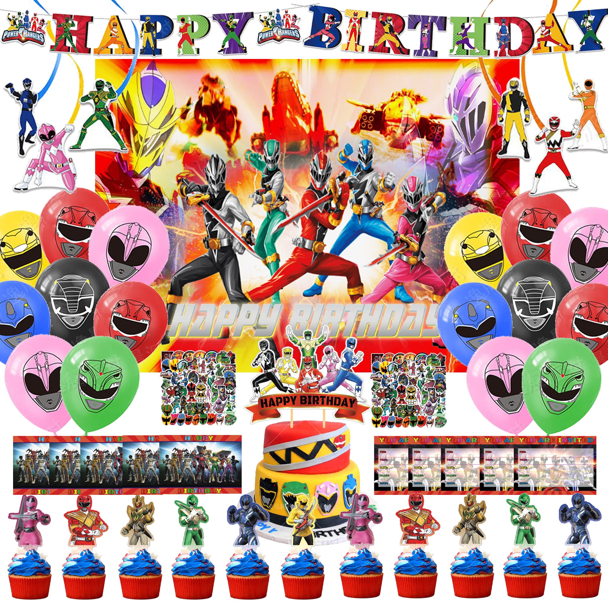 Power Birthday Party Supplies, Party Decorations Party Set Include Backdrop, Happy Birthday Banner, Hanging Swirls, Latex Balloons, Cake Topper, Cupcake Toppers, Stickers