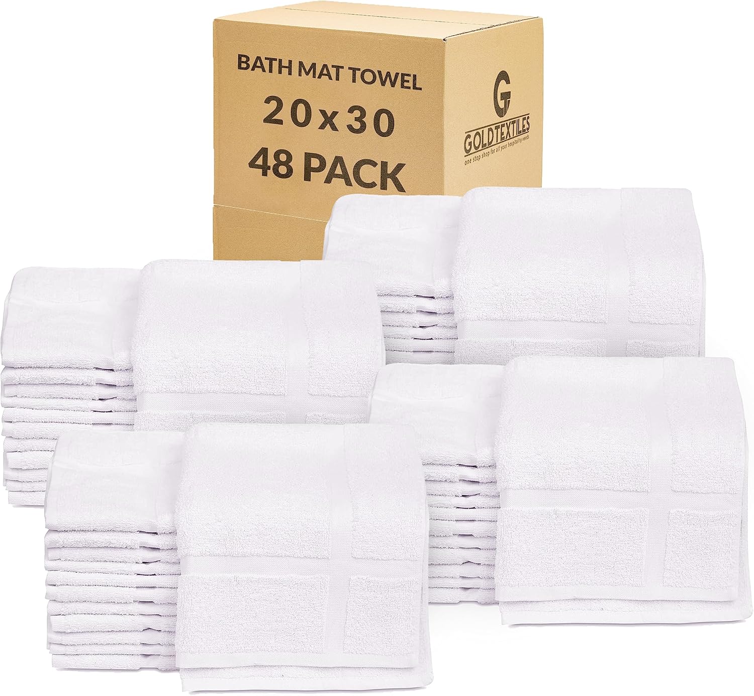 GOLD TEXTILES White Bath Mat Towels 20 x 30 Inches (48 Pack) GOLD TEXTILES White Bath Mat Towels 20 x 30 Inches (48 Pack)