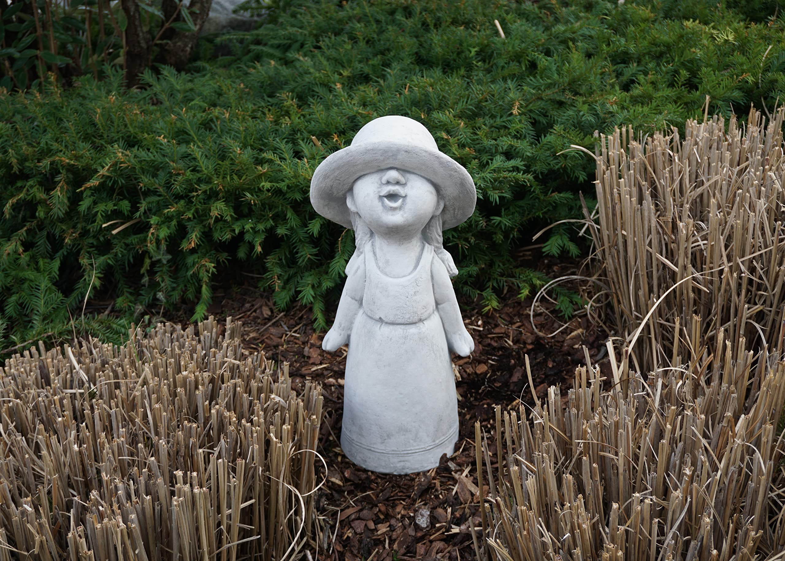 gartendekoparadies.de Mädchen Figur, Steinfigur H. 49 cm, 17 kg, Grau, frostsicher aus Steinguss für Außenbereich