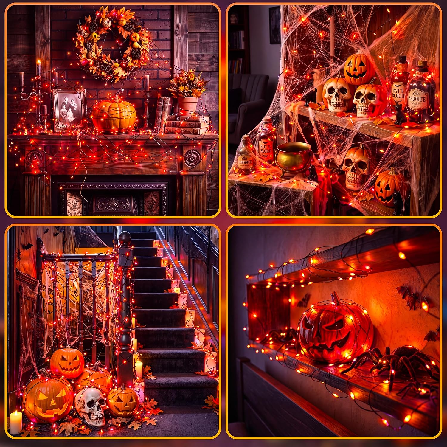 2 Pack Orange Fairy Lights, 16FT 50LED Halloween String Lights