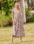 Zeagoo Robe d'été pour femmes 2026 Bohemian Floral manches courtes Une ligne longues robes de plage Maxi