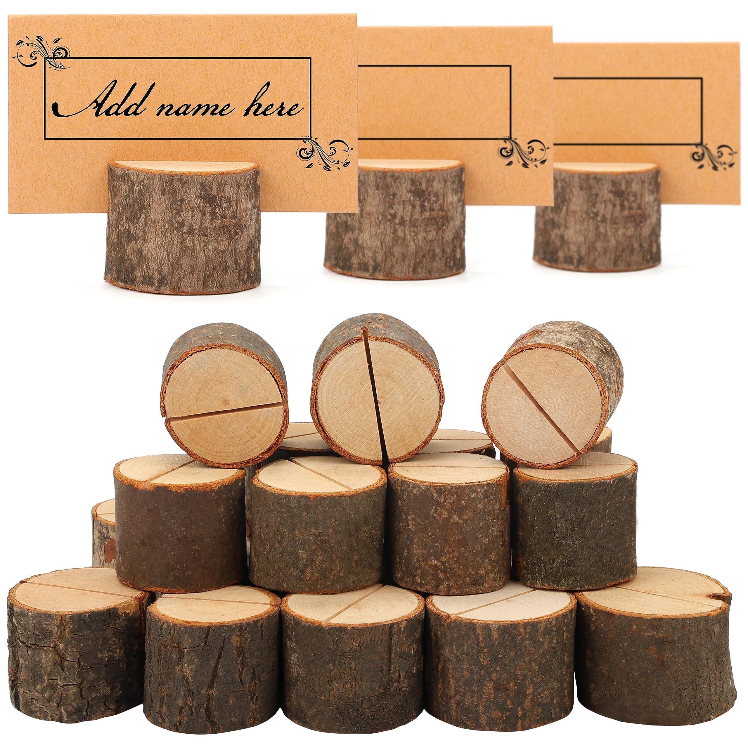 Belle Vous Brown Place Card Holders - Rustic Wooden Stands With Place Cards - For Table Number, Name Card, Birthdays/Wedding Table Sign, Party Photos, And Memo/Note Clip (Round - 30 Pack), (Bvous-Bw131)